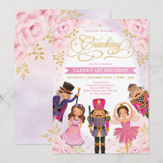 Magische Nutcracker Blush Gold Floral Girl Geburts Einladung