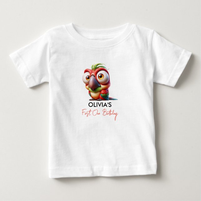 Magische Papageienkarikaturen 1. Geburtstag Baby T-shirt (Vorderseite)