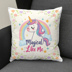 Magische Pastel Einhorn mit Regenbogen Kissen