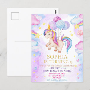 Magische Pastell-Einhorn-Regenbogen-Geburtstagsfei Postkarte