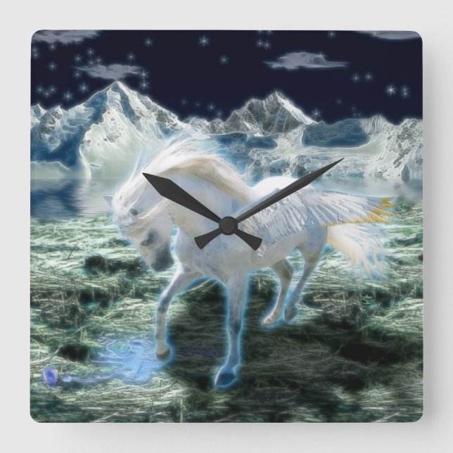 Magische Pegasus Fantasy Kunstmuseum Quadratische Wanduhr (Vorderseite)