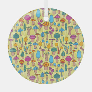 Magische Pilze Doodle Nahtloses Muster Ornament Aus Glas