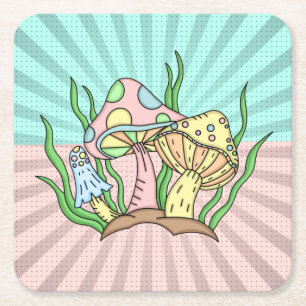 Magische Pilze Niedlich Pastell Rechteckiger Pappuntersetzer