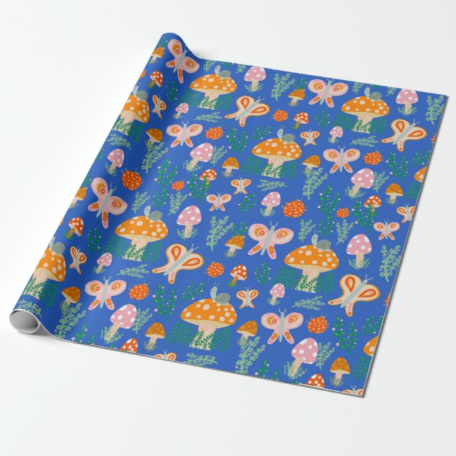 Magische Pilze Niedliche Schmetterlinge Schnecken  Geschenkpapier (Ungerollt)