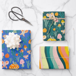 Magische Pilze Niedliche Schmetterlinge Schnecken  Geschenkpapier Set