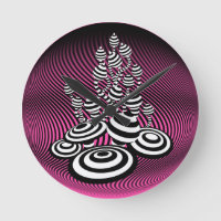 Magische Pilze rosa optisches Design Wand-Uhr.