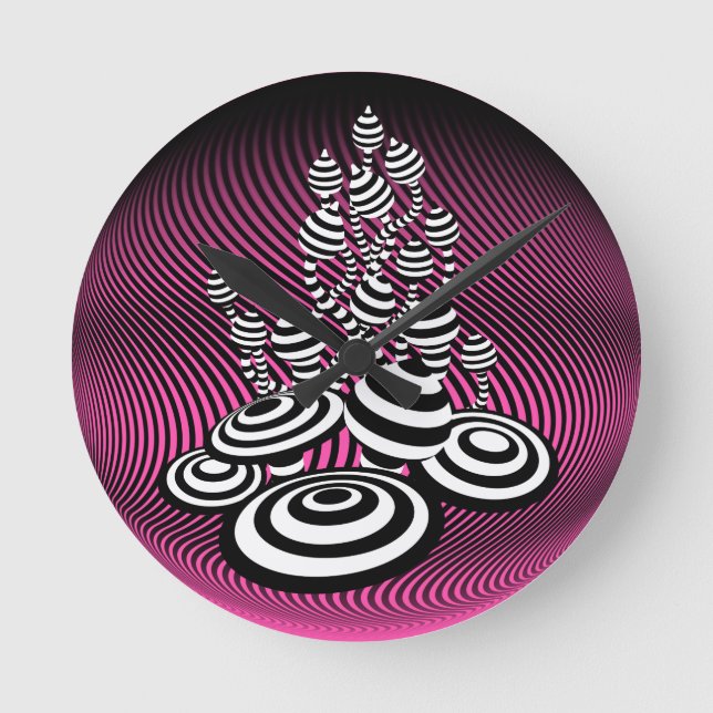 Magische Pilze rosa optisches Design Wand-Uhr. Runde Wanduhr (Vorderseite)