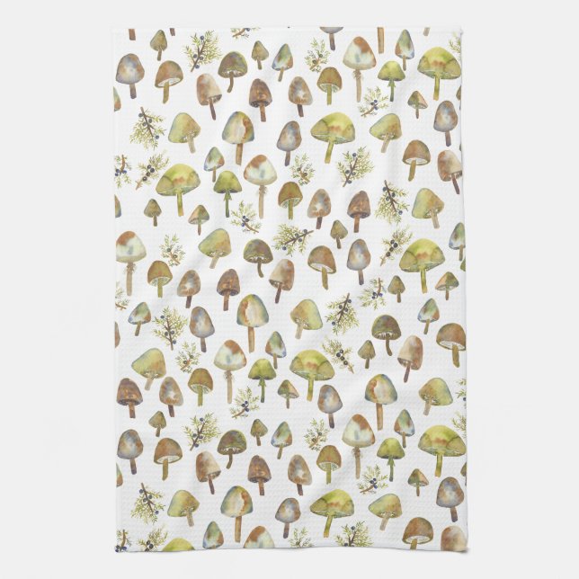 Magische Pilze Wasserfarbenwaldmuster Geschirrtuch (Vertikal)