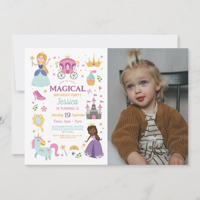 Magische Prinzessin Burg Geburtstagsparty Foto Einladung (Vorderseite)