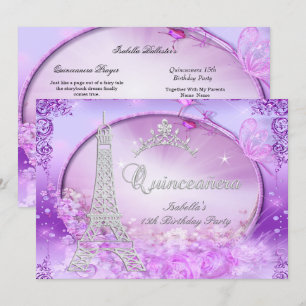 Magische Prinzessin Quinceanera Lila Rosa Tiara Einladung