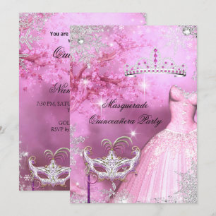 Magische Prinzessin Quinceanera Maskenball Rosa 2 Einladung