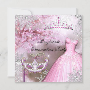 Magische Prinzessin Quinceanera Maskenball Rosa Einladung