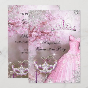 Magische Prinzessin Quinceanera Maskenball Rosa Einladung