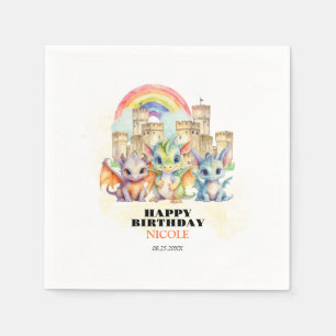 Magische Rainbow Castle Niedliche Baby Dragons Geb Serviette