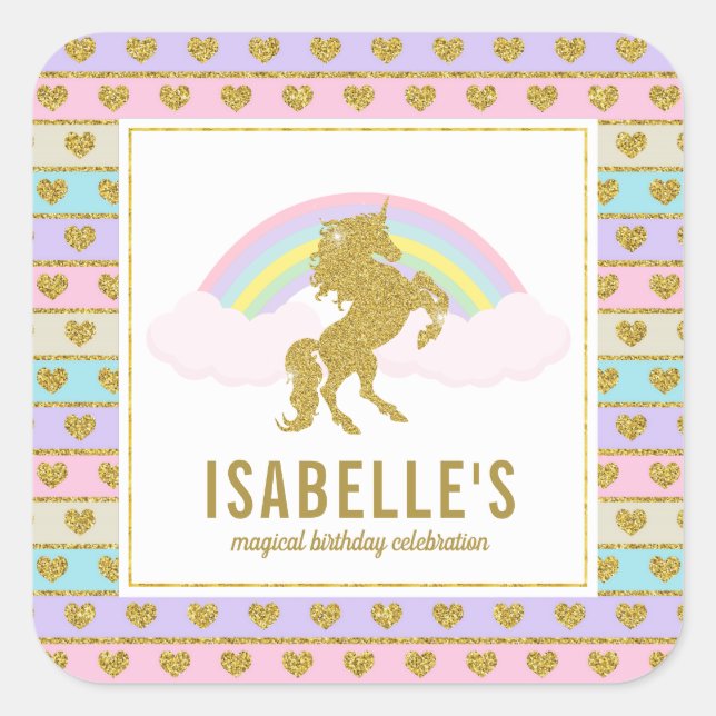 Magische Rainbow-Einhornkleber Quadratischer Aufkleber (Vorderseite)