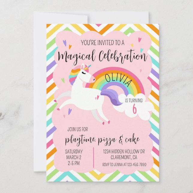 Magische Rainbow Unicorn Girl Birthday Einladung (Vorderseite)