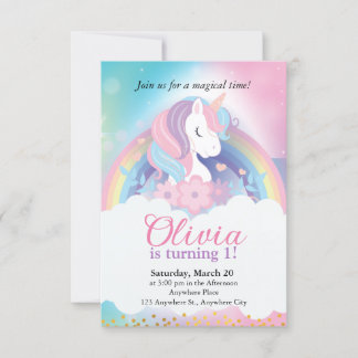 Magische Rainbow Unicorn zum Geburtstag Einladung