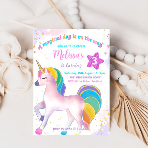 Magische Rainbow Unicorn zum Geburtstag Einladung