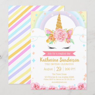 Magische Regenbogen Einhorn Gesicht Blumenmädchen Einladung