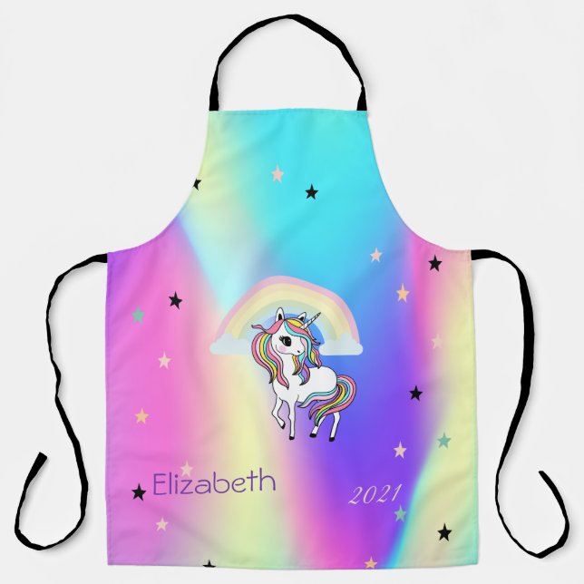 Magische Regenbogen-Einhorn-Sterne Holografisch Schürze (Vorderseite)