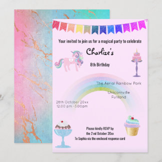Magische Regenbogen-Einhorn-Süßigkeiten Geburtstag Einladung