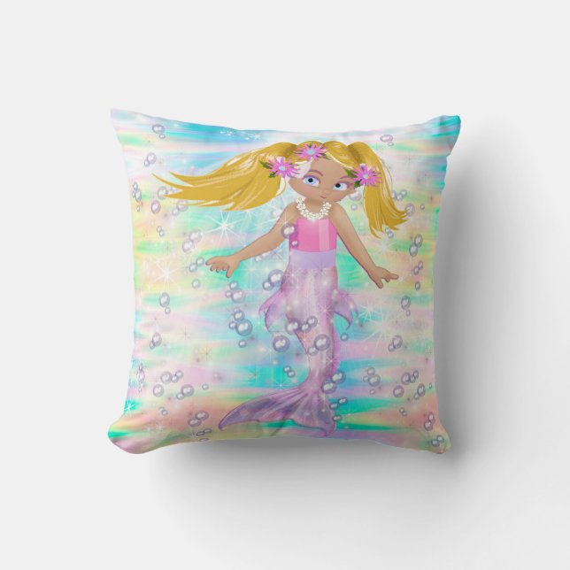 Magische Regenbogenblasen & Baby Mermaids Kissen (Vorderseite)