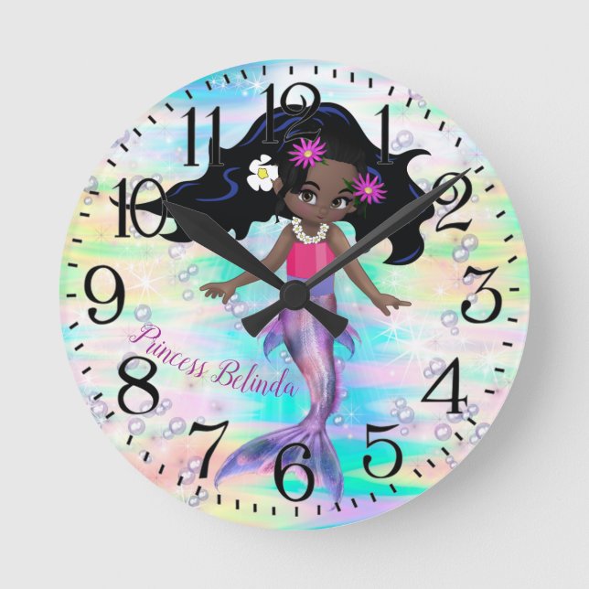 Magische Regenbogenblasen & Baby Mermaids Runde Wanduhr (Vorderseite)