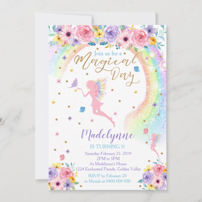 Magische Regenbogenfairy-Party Einladung (Vorderseite)