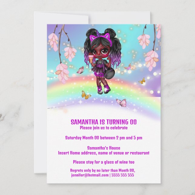 Magische Regenbogenmelanin coole Girl-Fantasy-Blum Einladung (Vorderseite)