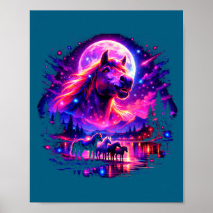 Magische Reitpferde heulender Mond Pferdeliebhaber Poster