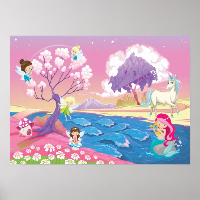 Magische Riverbank mit Fairies Unicorn und Meerjun Poster (Vorne)