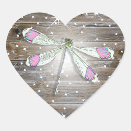 Magische Rosa Dragonfly-Glitzern Herz-Aufkleber