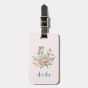 Magische Rose und Schmetterling in Pastellfarben Gepäckanhänger
