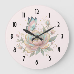 Magische Rose und Schmetterling in Pastellfarben Große Wanduhr