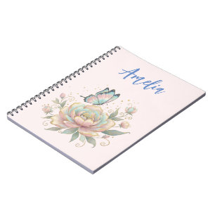 Magische Rose und Schmetterling in Pastellfarben Notizblock