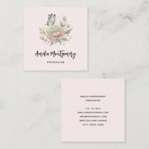 Magische Rose und Schmetterling in Pastellfarben Quadratische Visitenkarte