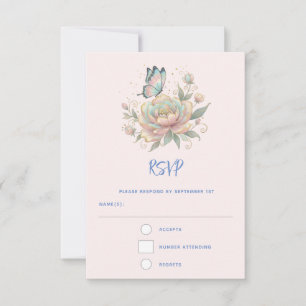 Magische Rose und Schmetterling in Pastellfarben RSVP Karte