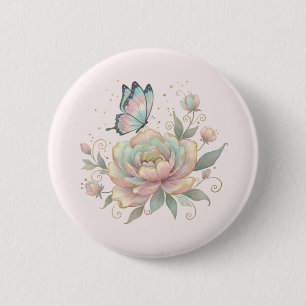 Magische Rose und Schmetterling Pastell Button