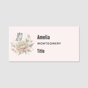 Magische Rose und Schmetterling Pastellfarben Busi Namensschild