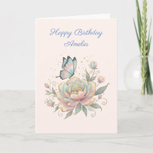 Magische Rose und Schmetterling Pastellfarben Gebu Karte