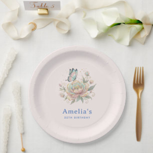 Magische Rose und Schmetterling Pastellfarben Gebu Pappteller