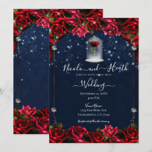 Magische Rote Rose White Gold Silver Blue Wedding Einladung