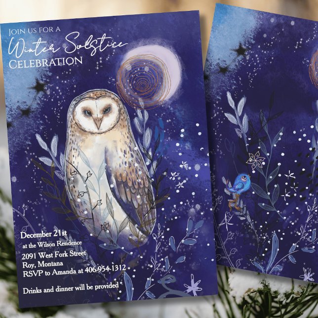 Magische Schleiereule-Wintersonnenwende-Feier  Einladung (Magical Barn Owl Winter Solstice Celebration Invitation)