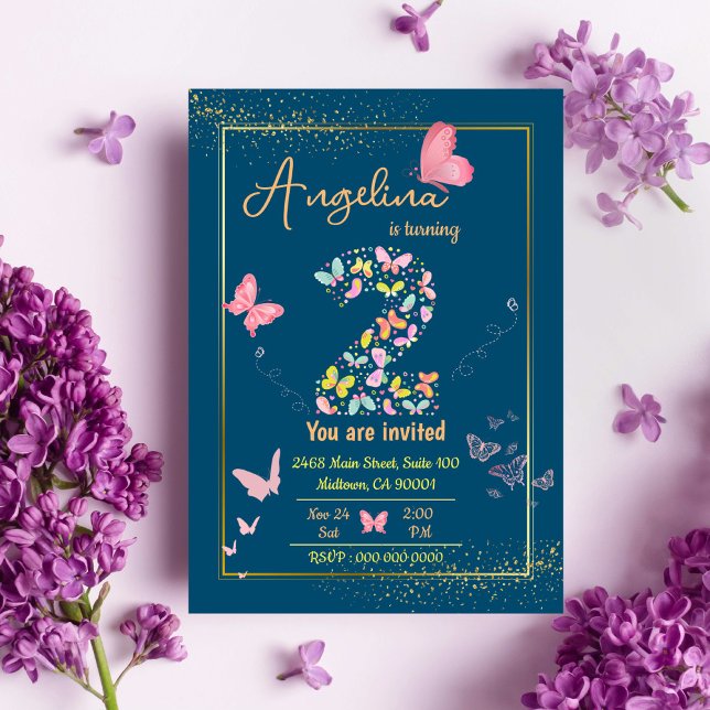 Magische Schmetterlinge niedlich 2. Geburtstag Einladung (Von Creator hochgeladen)