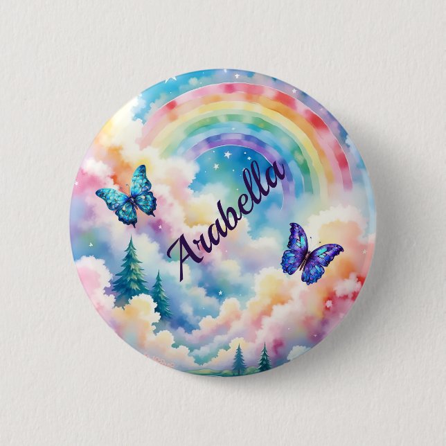 Magische Schmetterlinge und Regenbogenfarben Button (Vorderseite)