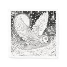 Magische Schnee-Eule im Flug unterm Sternenhimmel