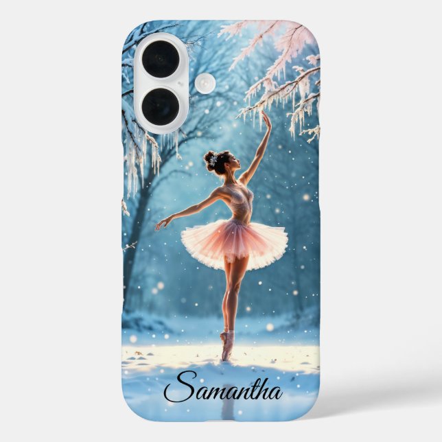 Magische Schneefall Ballerina Wintersport Kunst iPhone 16 Hülle (Rückseite)