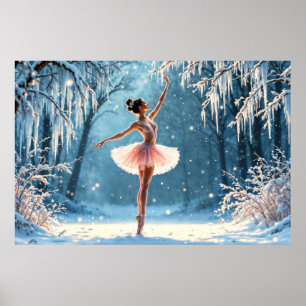Magische Schneefall Ballerina Wintersport Kunst Poster