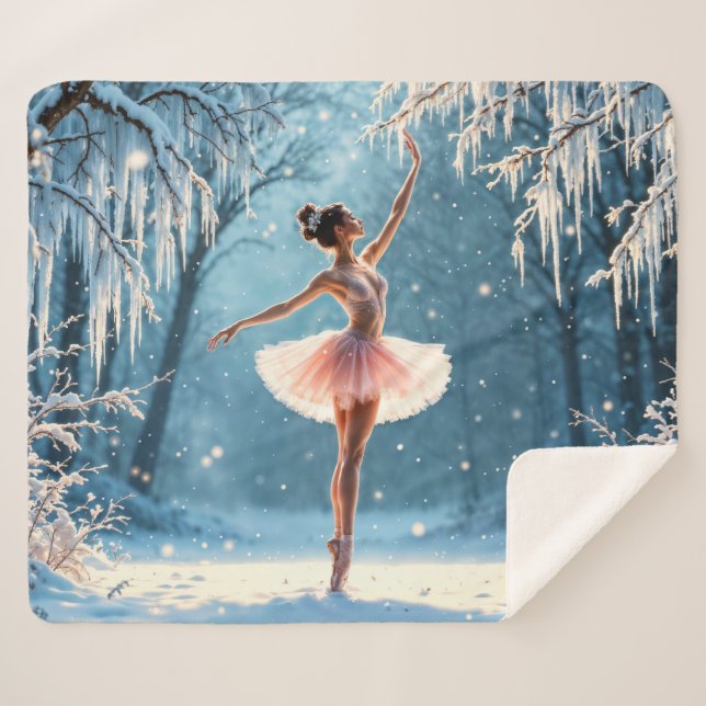 Magische Schneefall Ballerina Wintersport Kunst Sherpadecke (Vorderseite (Horizontal))