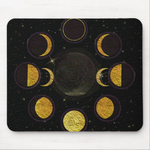 Magische Schwarz- und Goldmondphasen Mousepad